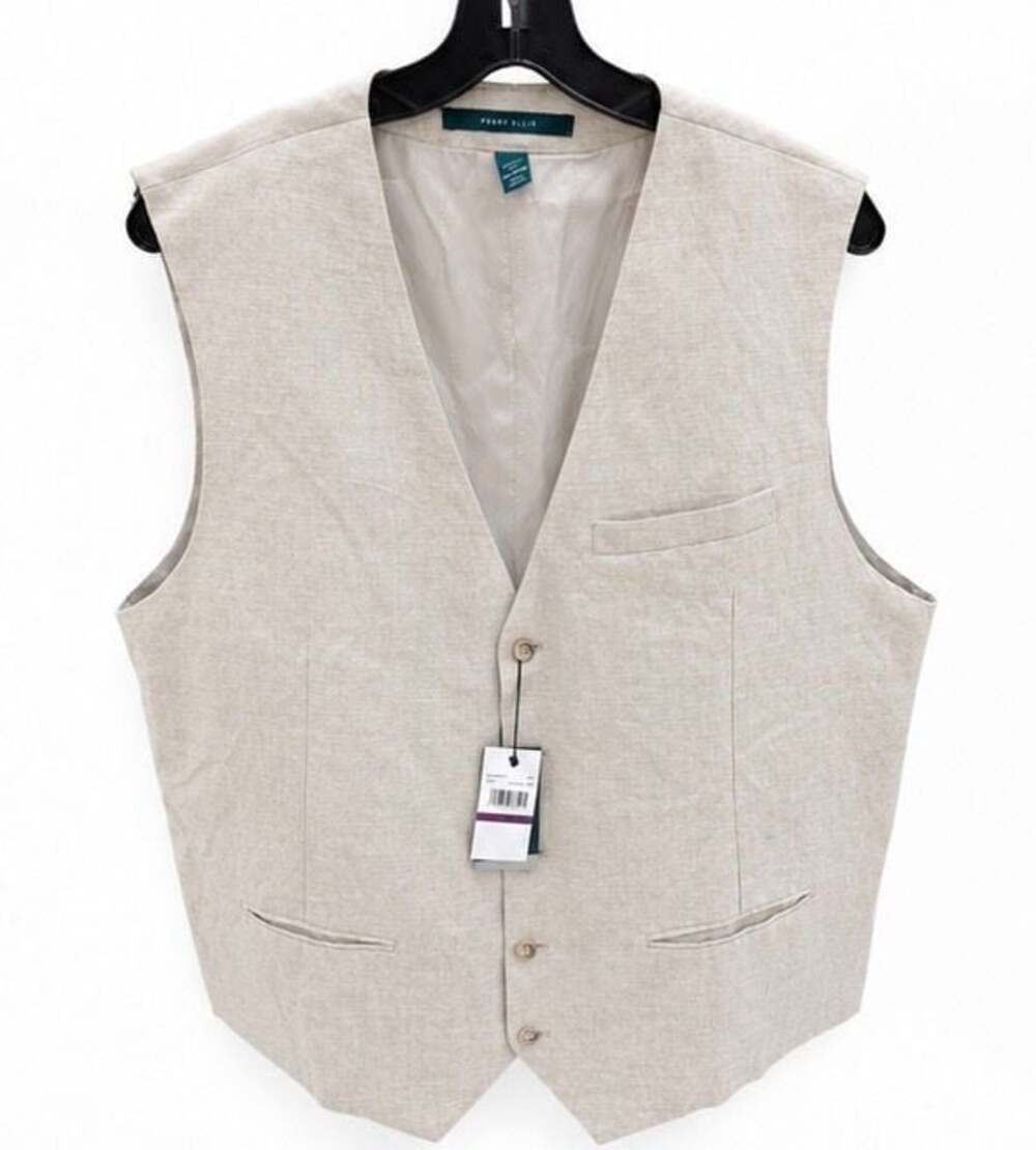 Perry Ellis Natural Linen Blend Vest Size XXL